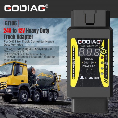Godiag GT106 24V to 12V Heavy Duty Truck Adapter Converter Supports Easydiag ThinkCar Thinkcar2 Thinkdiag
