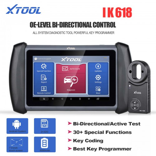 XTOOL InPlus IK618 Key Programming Tool with KC100 Programmer and EEPROM Adapter Support Bi-Directional Control, 31+ Services, OE Full Diagnosis