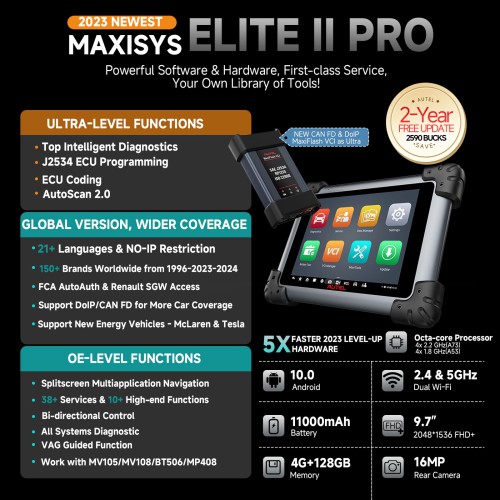 Autel MaxiSys Elite II Pro Automotive Diagnostic Tool with MaxiFlash VCI Support SCAN VIN and Pre&Post Scan