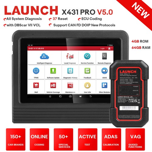 2024 Launch X431 V V5.0 (X431 Pro V5.0) Wifi/Bluetooth Diagnostic Tool with DBScar VII Supports CAN FD DoIP ECU Coding 37 Special Functions